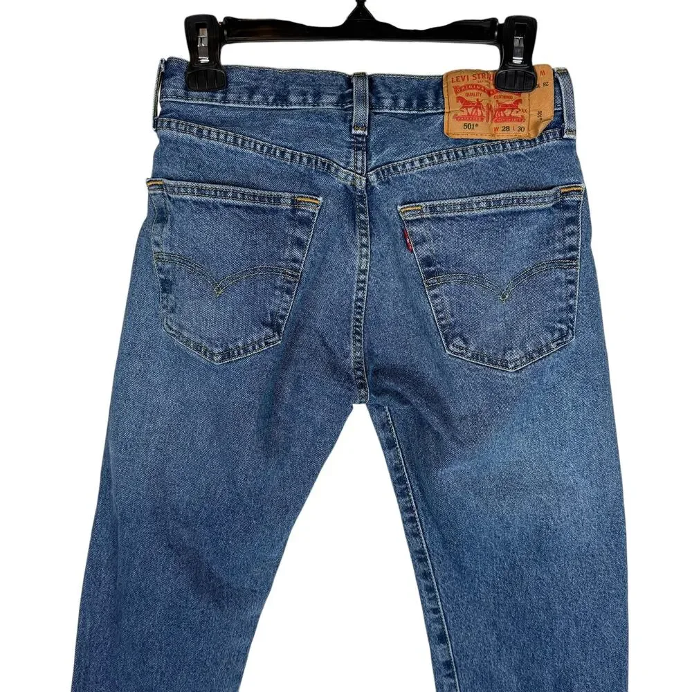 Levi's 501 Jeans Mens 28x29 Blue Denim Frayed Hem Mid-Rise Original Fit Straight